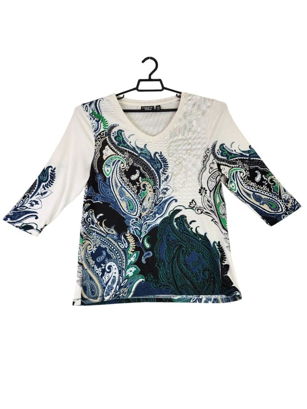 Womens Onque Casual Multicolor Paisley V-Neck Blouse 3/4 Sleeve Size XL